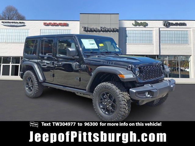 2026 Jeep Wrangler WRANGLER 4-DOOR WILLYS in Black Clear-Coat Exterior Paint — front three-quarter view