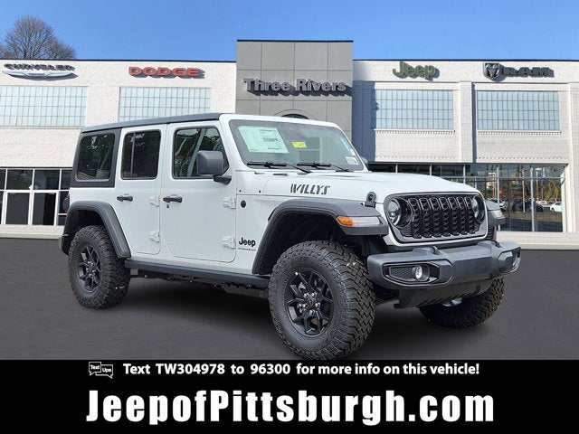 2026 Jeep Wrangler WRANGLER 4-DOOR WILLYS in Bright White Clear-Coat Exterior Paint — front three-quarter view