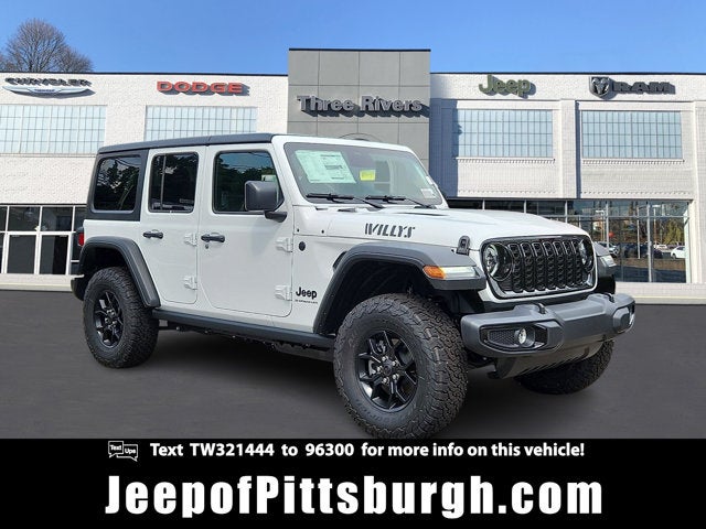 2026 Jeep Wrangler WRANGLER 4-DOOR WILLYS in Bright White Clear-Coat Exterior Paint — front three-quarter view