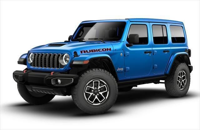 2026 Jeep Wrangler WRANGLER 4-DOOR RUBICON in Hydro Blue Pearl-Coat Exterior Paint — front three-quarter view