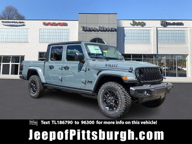 2026 Jeep Gladiator GLADIATOR WILLYS 4X4 in Anvil Clear-Coat Exterior Paint — front three-quarter view
