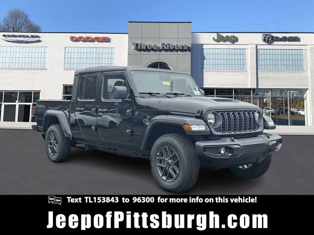 2026 Jeep Gladiator GLADIATOR SPORT S 4X4 in Black Clear-Coat Exterior Paint — front three-quarter view
