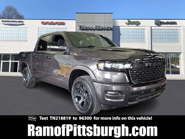 2026 RAM 1500 RAM 1500 BIG HORN CREW CAB 4X4 5'7' BOX in Granite Crystal Metallic Clear-Coat Exterior Paint — front three-quarter view