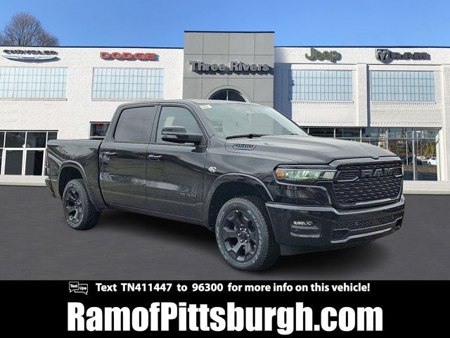 2026 RAM 1500 RAM 1500 BIG HORN CREW CAB 4X4 5'7' BOX in Diamond Black Crystal Pearl-Coat Exterior Paint — front three-quarter view