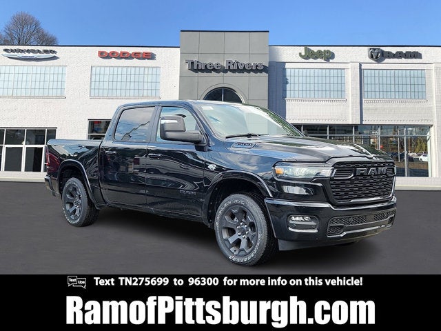 2026 RAM 1500 RAM 1500 BIG HORN CREW CAB 4X4 5'7' BOX in Diamond Black Crystal Pearl-Coat Exterior Paint — front three-quarter view
