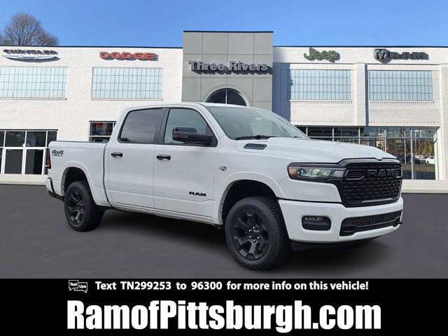 2026 RAM 1500 RAM 1500 BIG HORN CREW CAB 4X4 5'7' BOX in Bright White Clear-Coat Exterior Paint — front three-quarter view