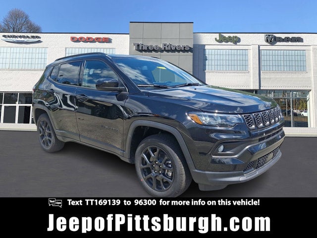 2026 Jeep Compass COMPASS LATITUDE ALTITUDE 4X4 in Diamond Black Crystal Pearl-Coat Exterior Paint — front three-quarter view